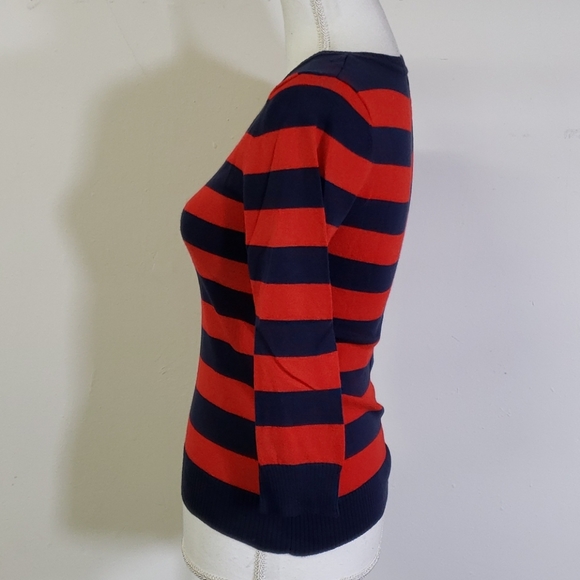 Striped Red and Blue V Neck Sweater Fitted - Picture 5 of 6